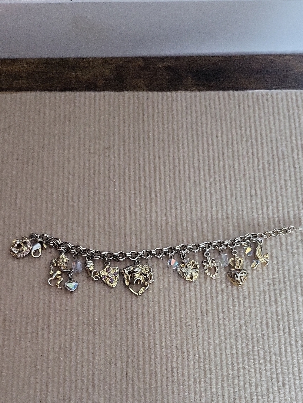 Kirks Folly Gold Heart Charm Bracelet with Iridescent Crystals